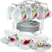 Набор чайный 12 предметов 200 мл на стойке Цветы-микс 021-12-01 ➜ Оптом и в розницу ✅ актуальная цена - Интернет магазин ✅ Фортуна ✅