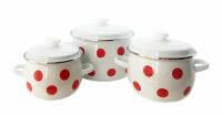 Набор эмалированных кастрюль Красный горох 926 ( 2,5 л, 3,5 л, 5 л ) ➜ Оптом и в розницу ✅ актуальная цена -Интернет магазин ✅ Фортуна ✅