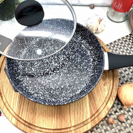 Сковорода с высокими бортами и  крышкой Edenberg EB - 3437 - 22см, гранит ✅ базовая цена $12.72 ✔ Опт ✔ Скидки ✔ Заходите! - Интернет-магазин ✅ Фортуна-опт ✅