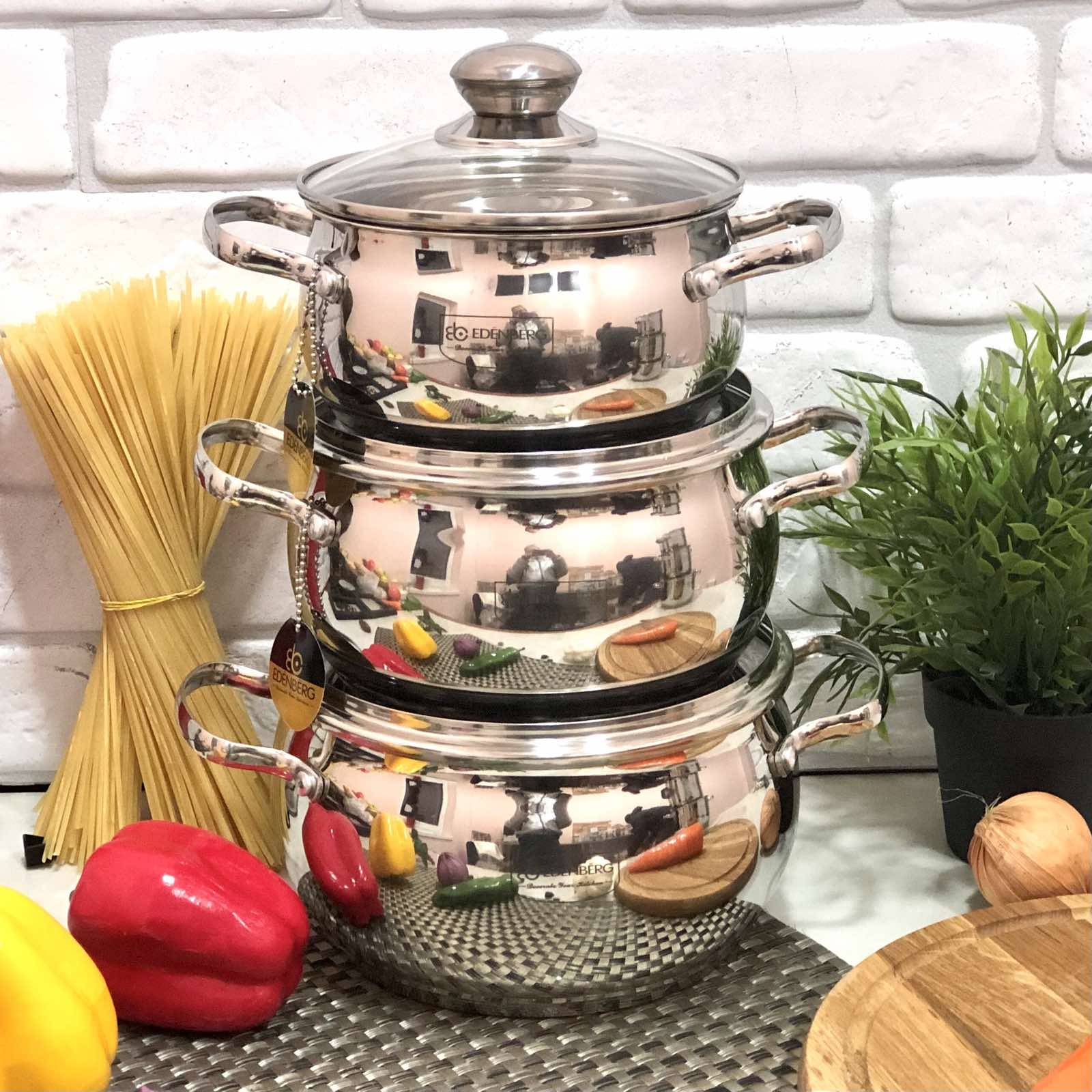 Набор кастрюль яблочной формы Edenberg EB - 1118➜ Опт и розница ✅ актуальная цена -Интернет магазин ✅ Фортуна ✅