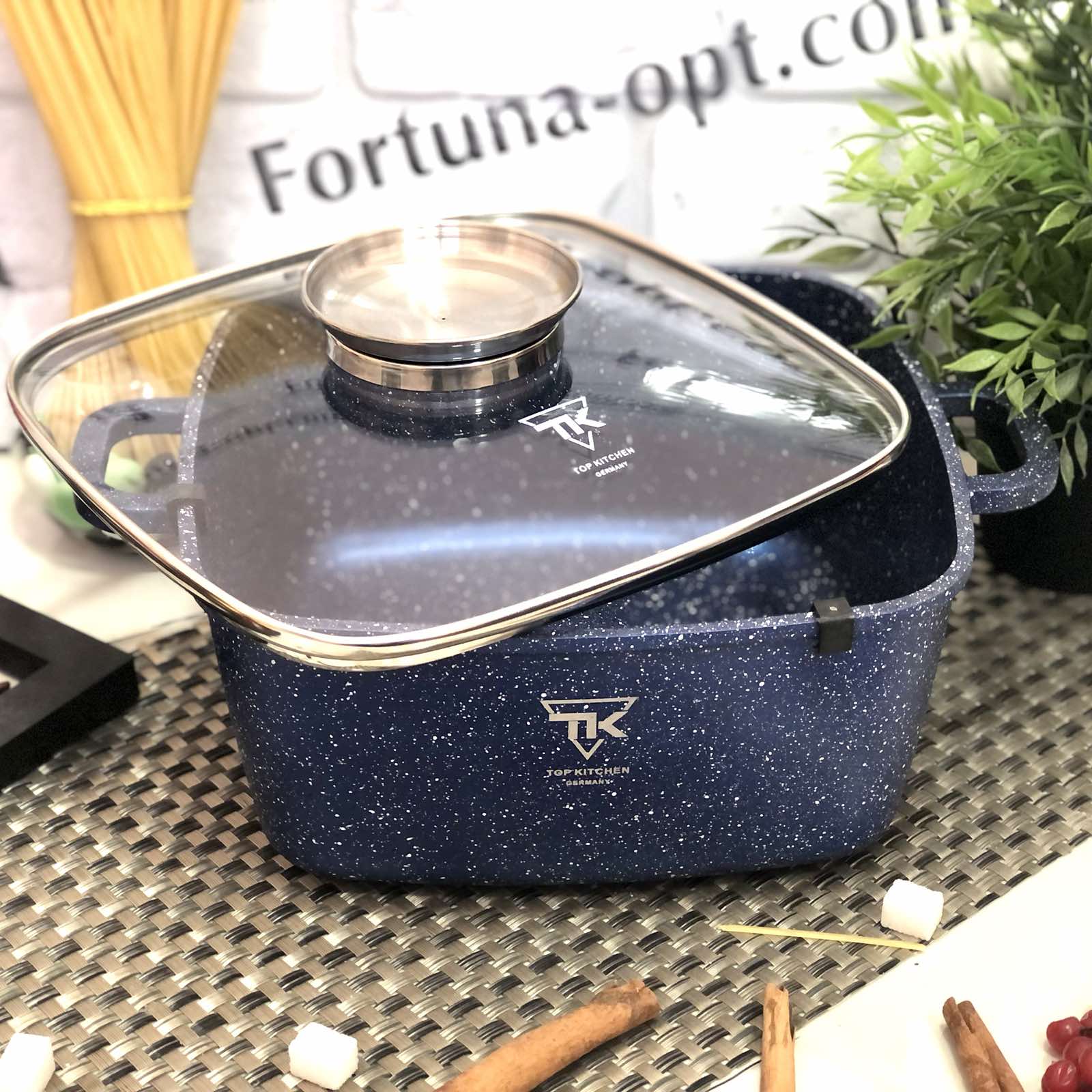 Кастрюля -казан квадрат Top Kitchen синий мрамор 4,5 л -(24см) TK 00055 ✅ базовая цена $20.84 ✔ Опт ✔ Скидки ✔ Заходите! - Интернет-магазин ✅ Фортуна-опт ✅