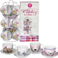 Набор чайный керамический 12 предметов 200мл/блюдце 13,5 см Цветы микс4 SNT - 1520 ➜ Оптом и в розницу ✅ актуальная цена - Интернет магазин ✅ Фортуна ✅