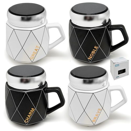 Чашка с закручивающейся крышкой 450 мл "Rhombus B&W" Stenson - 88457 ✅ базовая цена $4.77 ✔ Опт ✔ Скидки ✔ Заходите! - Интернет-магазин ✅ Фортуна-опт ✅