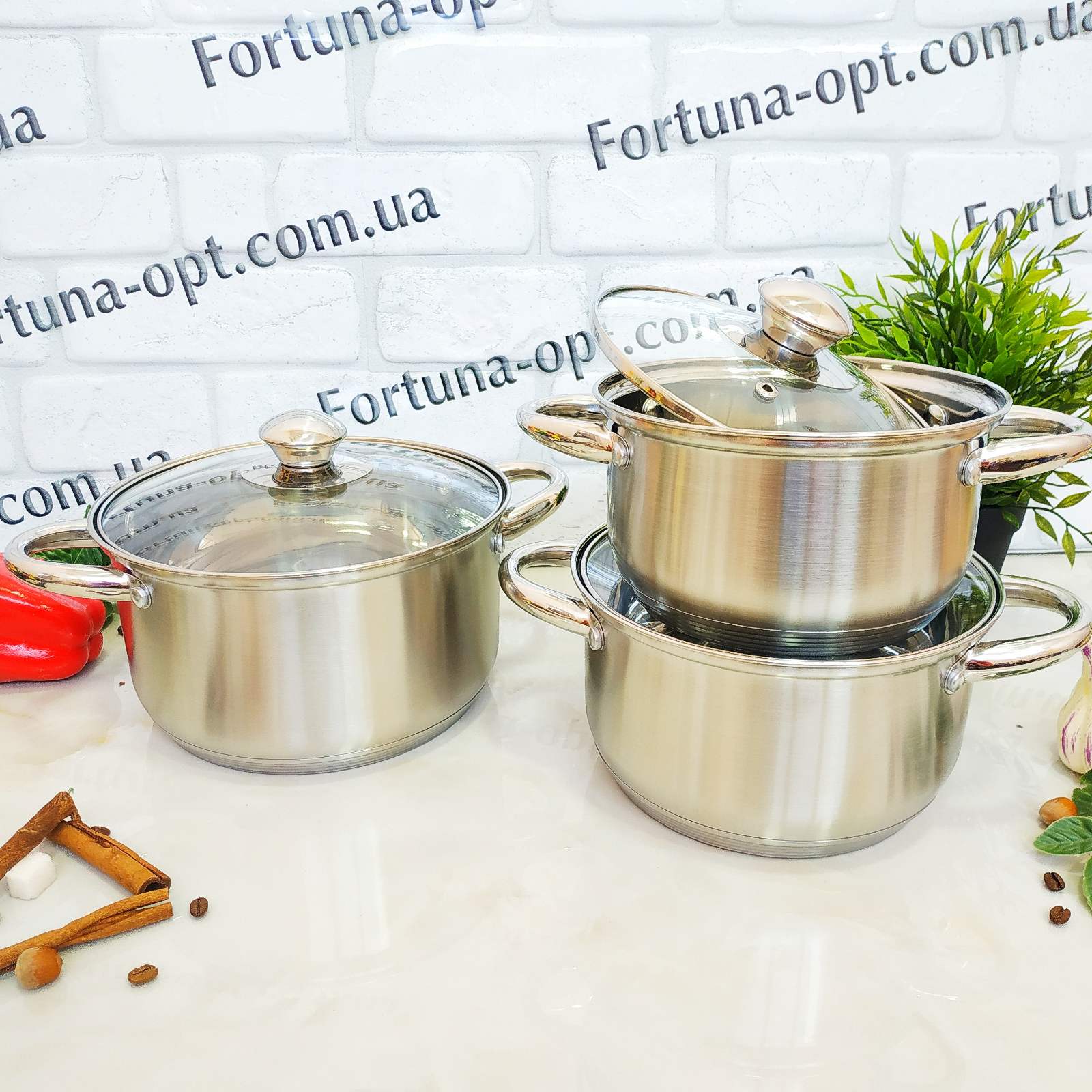 Набор кастрюль нержавеющие 4шт (2/2,8/3,7/6,5л) А-Плюс - 1296➜ Опт и розница ✅ актуальная цена -Интернет магазин ✅ Фортуна ✅