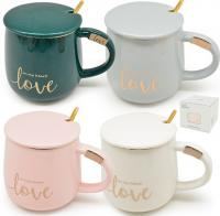 Чашка керамическая с крышкой и ложкой 400 мл "Love" Stenson - 00229 ✅ базовая цена $4.59 ✔ Опт ✔ Акции ✔ Заходите! - Интернет-магазин Fortuna-opt.com.ua.