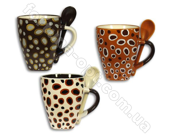 Чашка керамическая с ложкой 340 мл Леопард Elina EL - 3175 ✅ базовая цена 40.90 грн. ✔ Опт ✔ Акции ✔ Заходите! - Интернет-магазин Fortuna-opt.com.ua.