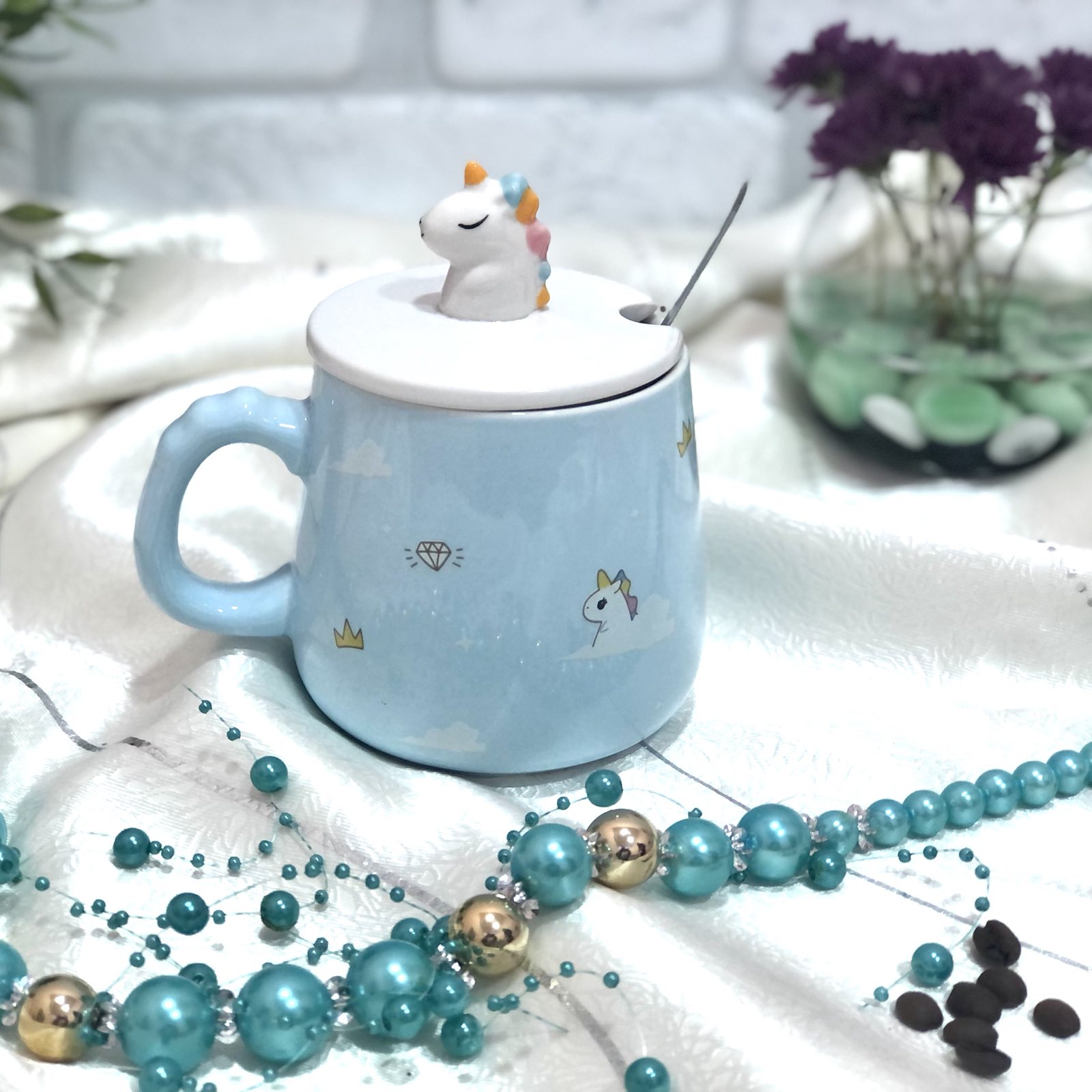 Чашка керамическая с крышкой и ложкой 400 мл "Beby unicorn" Stenson - 00221 ✅ базовая цена $4.20 ✔ Опт ✔ Скидки ✔ Заходите! - Интернет-магазин ✅ Фортуна-опт ✅