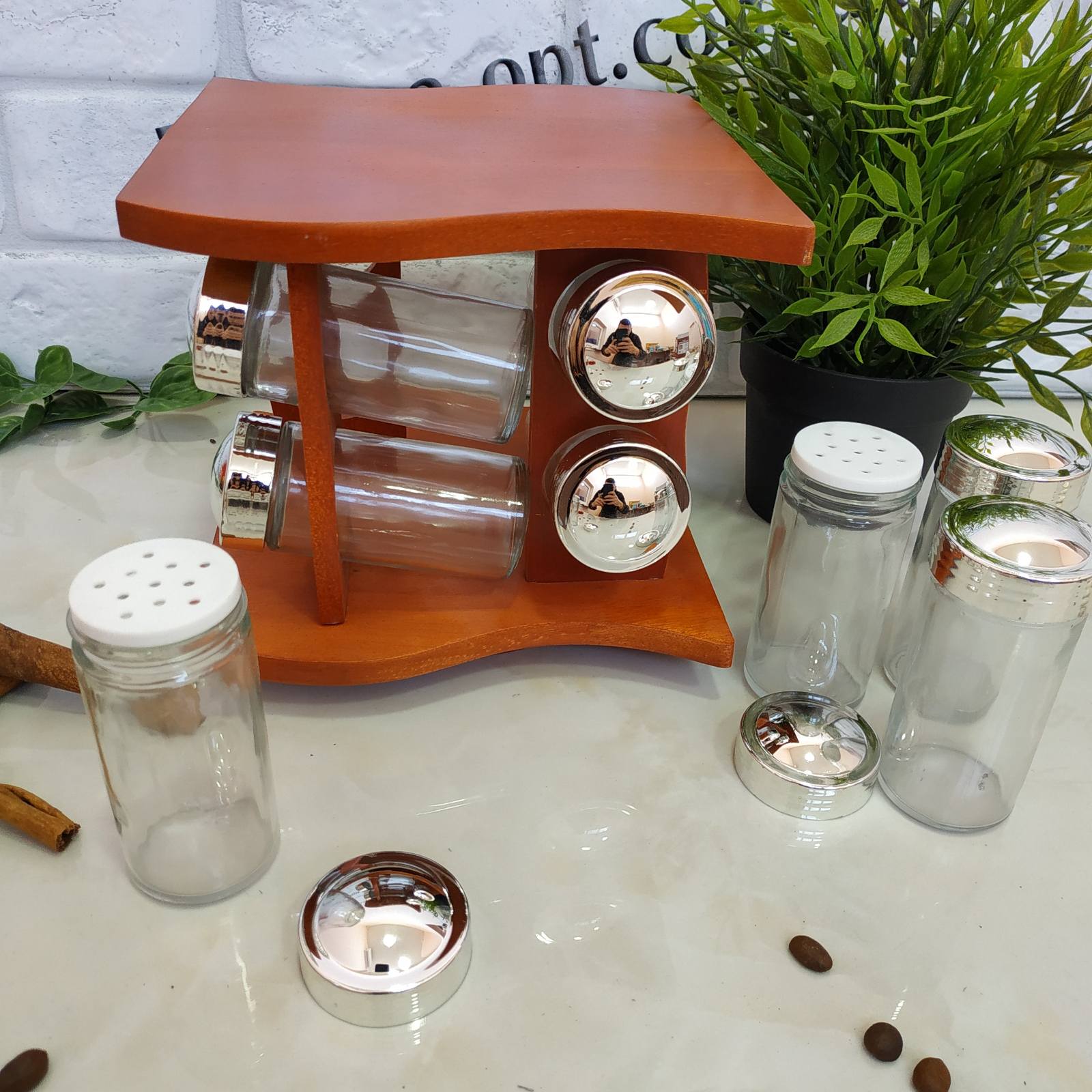 Спецовница на деревянной подставке 8 шт d18*15*17см Stenson 3822 ✅ базовая цена $13.52 ✔ Опт ✔ Скидки ✔ Заходите! - Интернет-магазин ✅ Фортуна-опт ✅