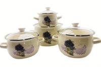 Набор сферических кастрюль "6929" Лавандовое поле молочный 1,5л/2,5л/3,5л/5.0л стеклянная крышка ➜ Оптом и в розницу ✅ актуальная цена -Интернет магазин ✅ Фортуна ✅