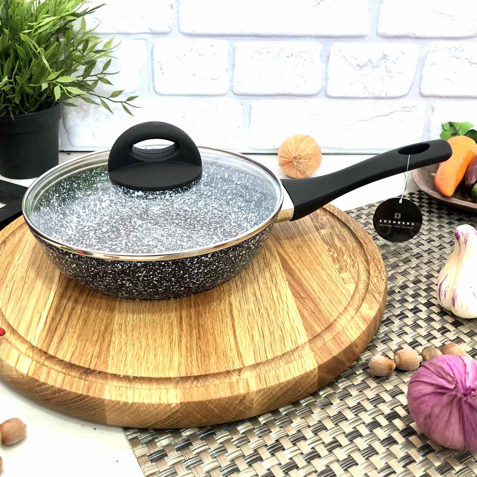 Сковорода с высокими бортами и крышкой Edenberg EB - 3436 - 20см, гранит ✅ базовая цена $13.49 ✔ Опт ✔ Скидки ✔ Заходите! - Интернет-магазин ✅ Фортуна-опт ✅