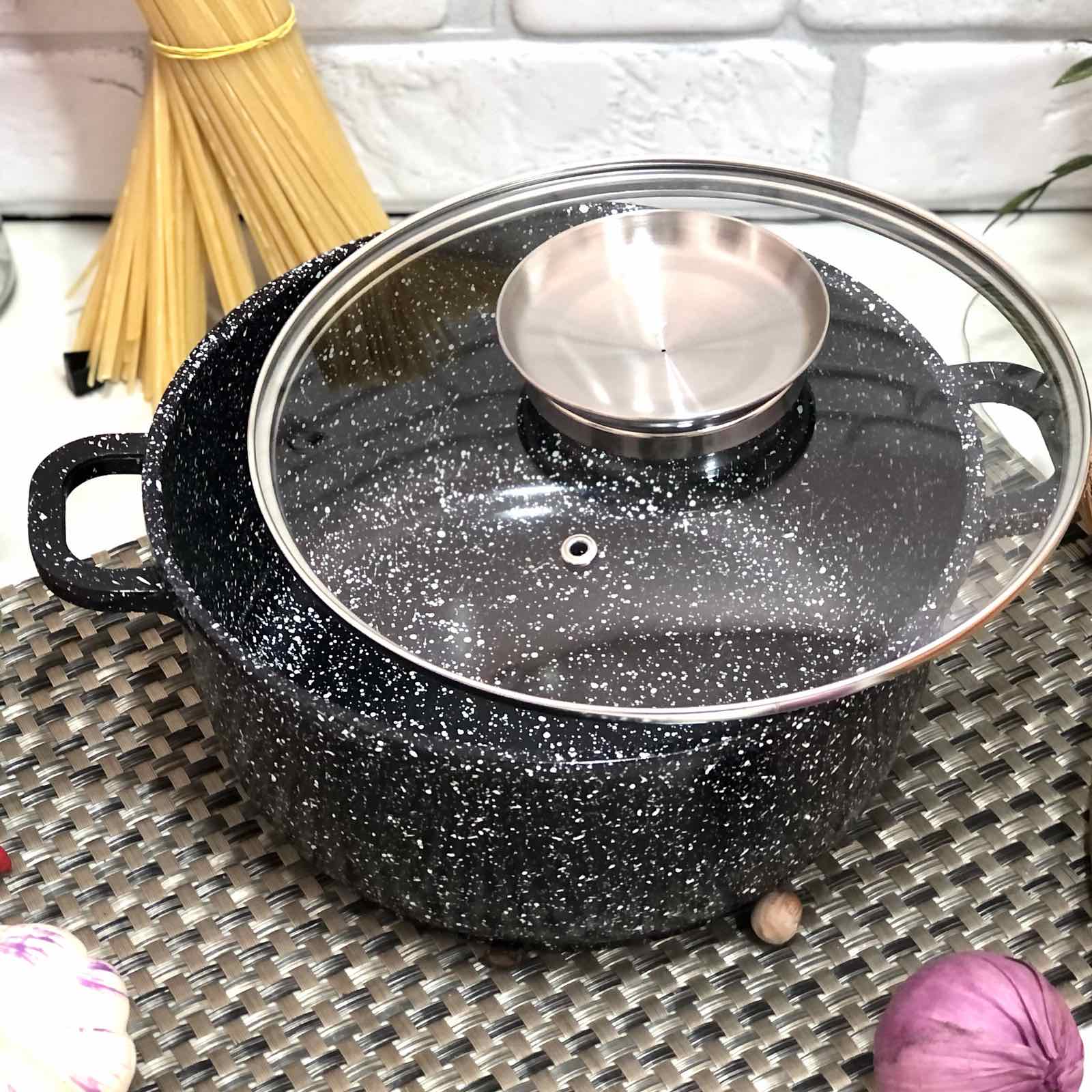 Казан - кастрюля круглая с мраморным покрытием A-Plus - 1462 - 5,2 л - 26 см ✅ базовая цена $21.05 ✔ Опт ✔ Скидки ✔ Заходите! - Интернет-магазин ✅ Фортуна-опт ✅