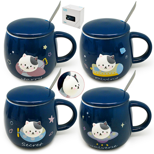 Чашка с крышкой и ложкой 400 мл Space cat Stenson - 00210 ✅ базовая цена $4.20 ✔ Опт ✔ Скидки ✔ Заходите! - Интернет-магазин ✅ Фортуна-опт ✅