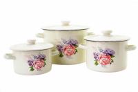 Набор эмалированных кастрюль 2л/3л/5,5л "822 Розовый пион" ➜ Оптом и в розницу ✅ актуальная цена -Интернет магазин ✅ Фортуна ✅