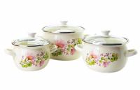 Набор эмалированных кастрюль 1,5л/2,5л/3,5л 6928 Цветочная вуаль (молочный) ➜ Оптом и в розницу ✅ актуальная цена -Интернет магазин ✅ Фортуна ✅