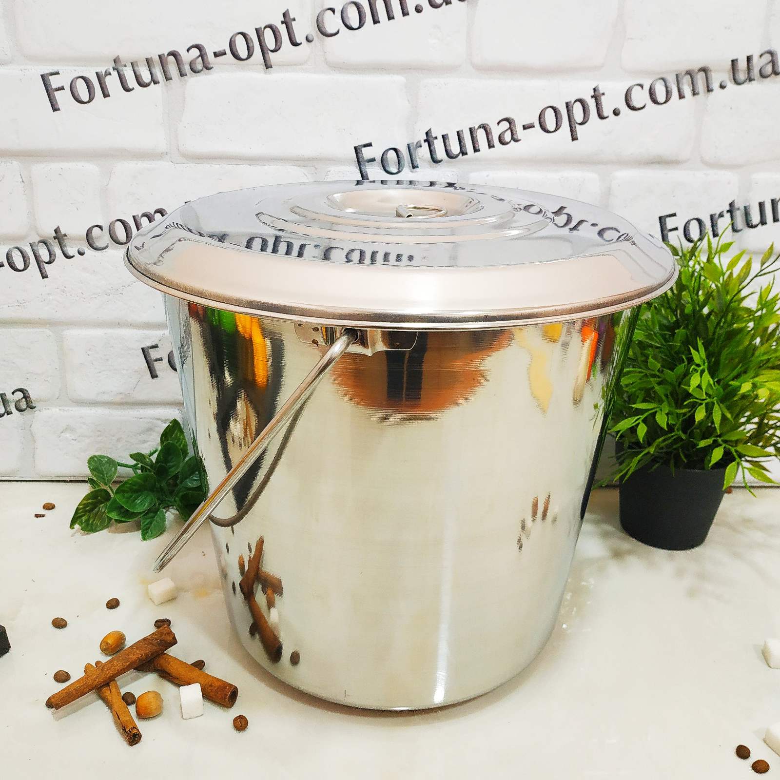 Ведро нержавеющее с крышкой A-Plus - 0390 (15 л) ✅ базовая цена $9.79 ✔ Опт ✔ Скидки ✔ Заходите! - Интернет-магазин ✅ Фортуна-опт ✅
