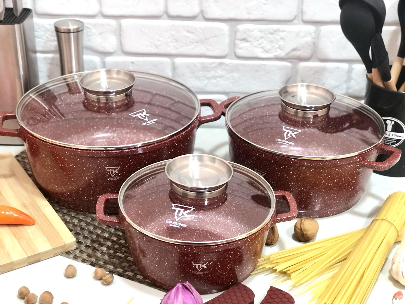 Набор посуды с мраморным покрытием бордо Top Kitchen TK 00021 ✅ базовая цена $51.68 ✔ Опт ✔ Скидки ✔ Заходите! - Интернет-магазин ✅ Фортуна-опт ✅
