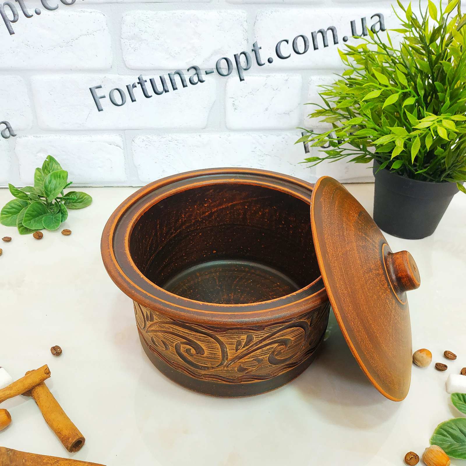 Кастрюля из красной глины 1.8 л  - 7784 ✅ базовая цена 140.90 грн. ✔ Опт ✔ Скидки ✔ Заходите! - Интернет-магазин ✅ Фортуна-опт ✅
