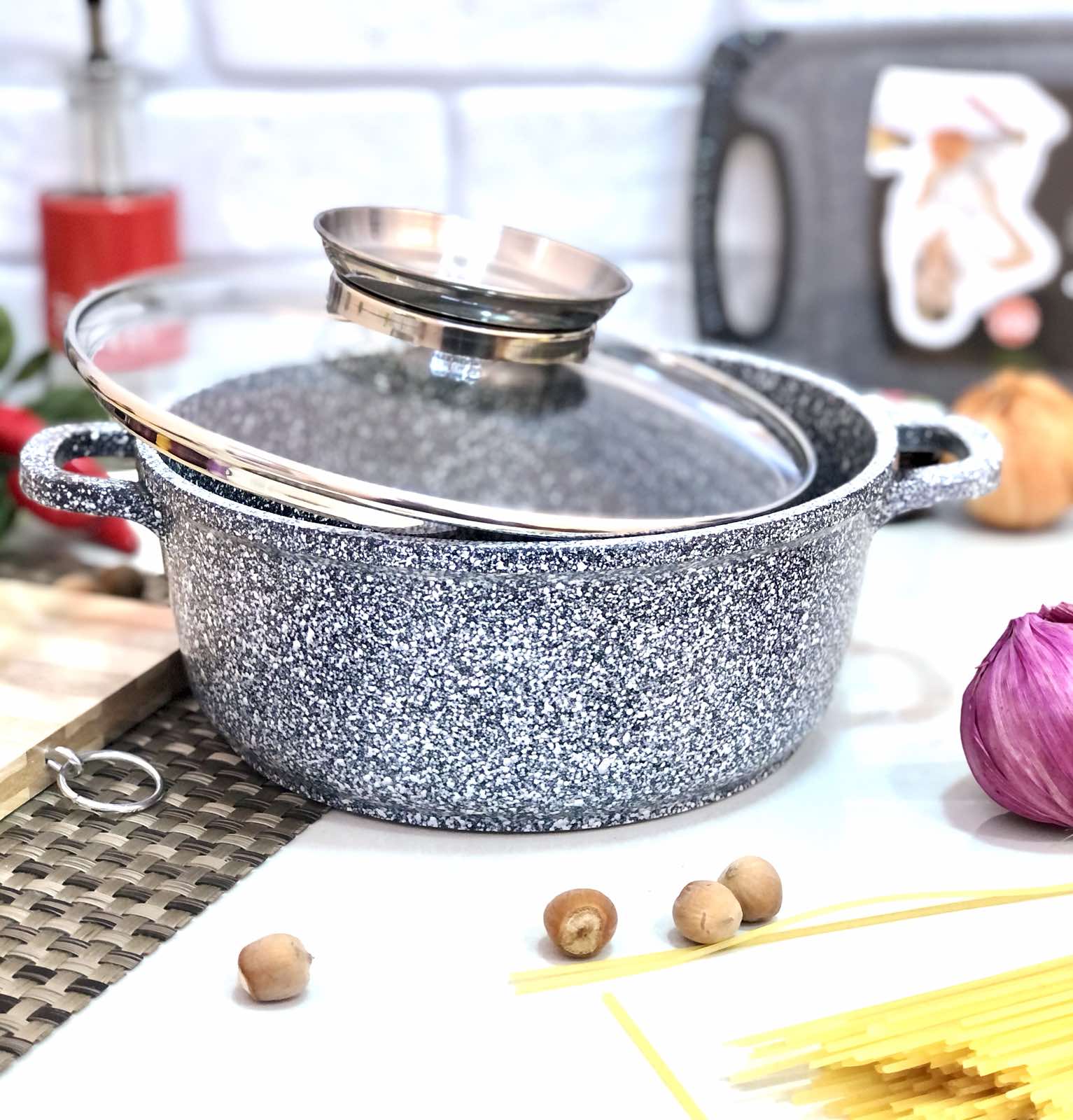 Казан мраморный 4,3 л  серый - Unique 5216 ✅ базовая цена $17.40 ✔ Опт ✔ Скидки ✔ Заходите! - Интернет-магазин ✅ Фортуна-опт ✅