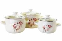 Набор кастрюль из эмали 1,5л/2,5л/3,5л 6928 Розовые цветы ➜ Оптом и в розницу ✅ актуальная цена -Интернет магазин ✅ Фортуна ✅