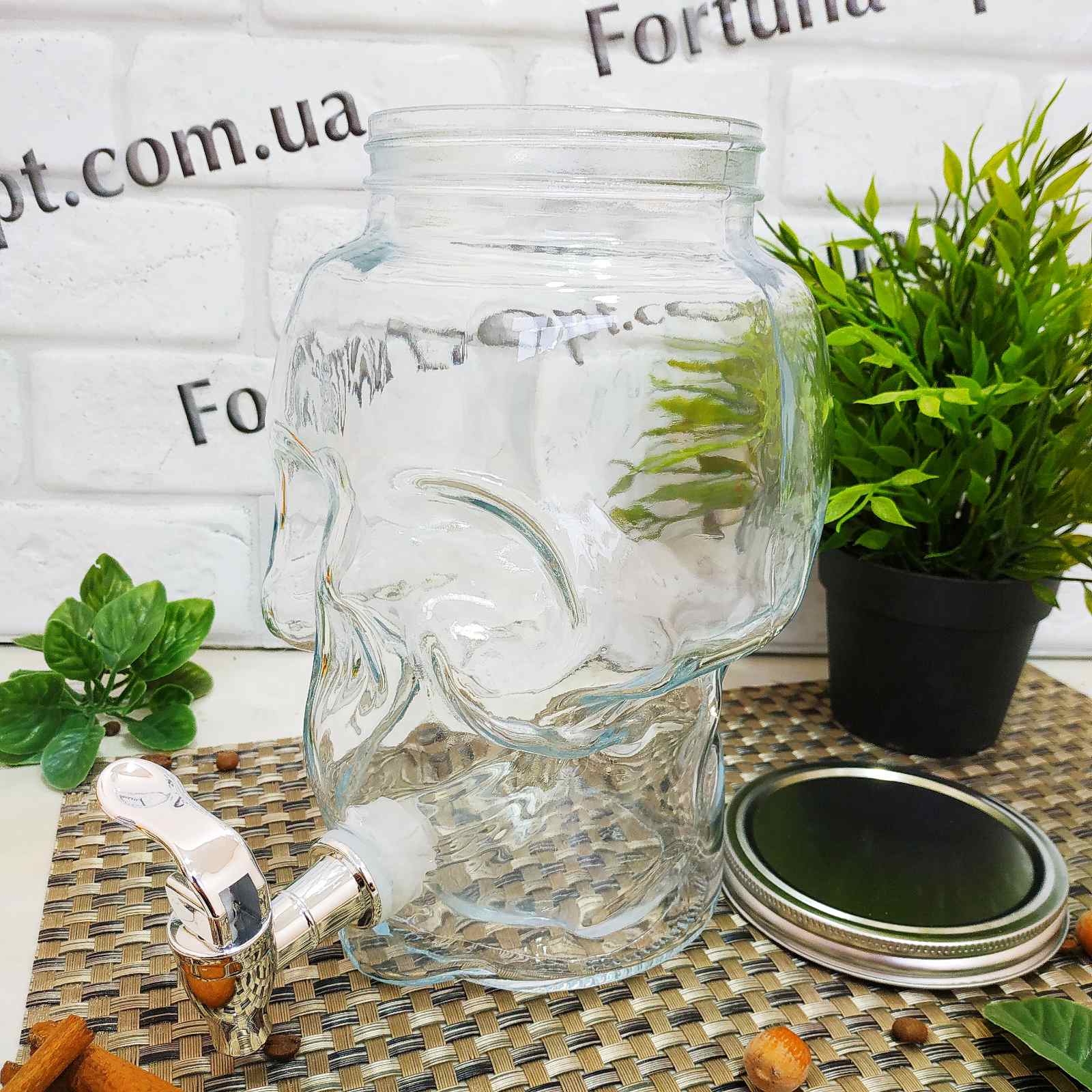 Лимонадник стеклянный с краном Череп 3,9 л 9037-04 ✅ базовая цена 314 грн. ✔ Опт ✔ Скидки ✔ Заходите! - Интернет-магазин ✅ Фортуна-опт ✅