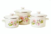 Набор эмалированных кастрюль 732 Цветочная вуаль молочная  ➜ Оптом и в розницу ✅ актуальная цена -Интернет магазин ✅ Фортуна ✅