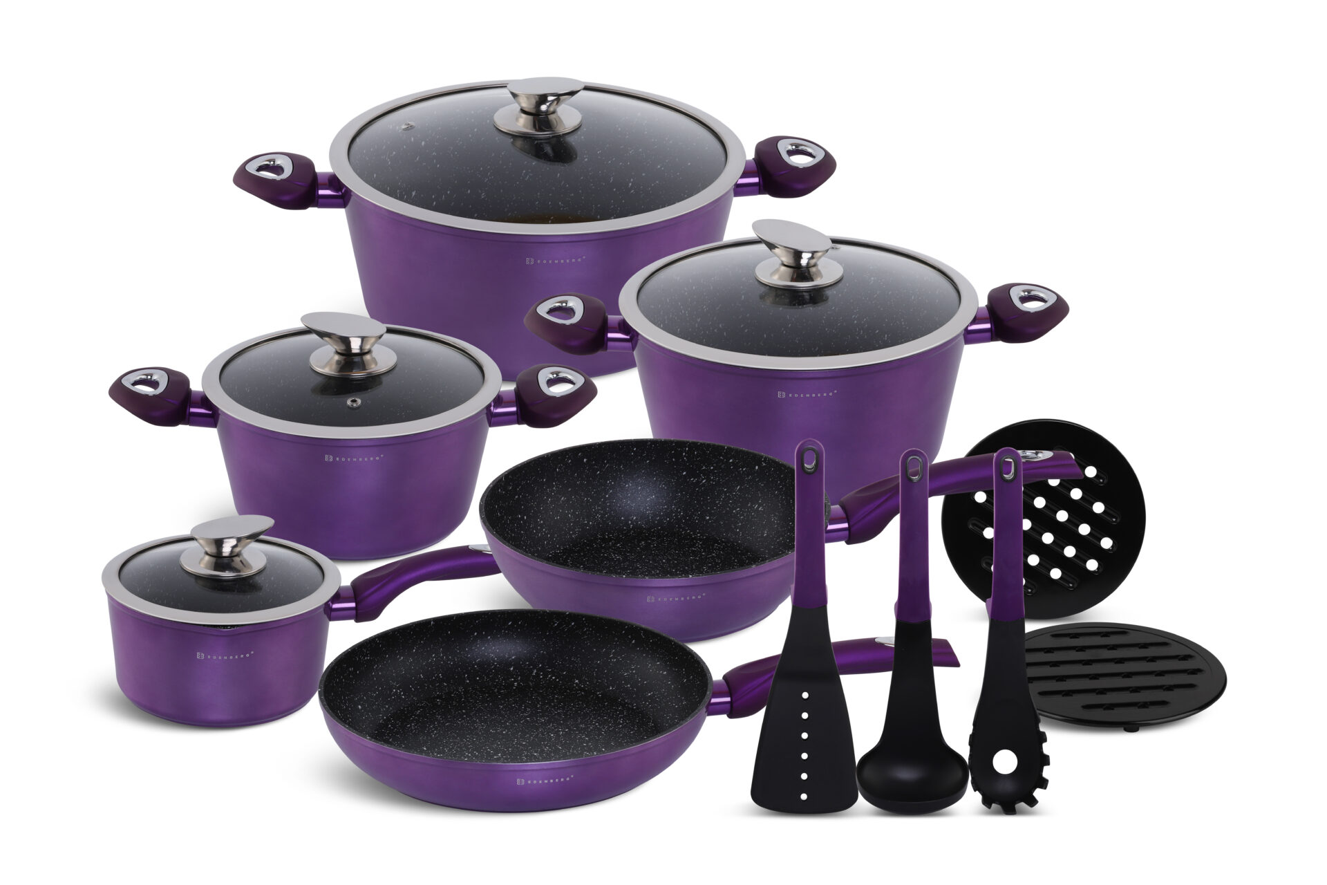 Набор кастрюль 15 предметов фиолетовый Edenberg 5627 ✅ базовая цена $121.90 ✔ Опт ✔ Скидки ✔ Заходите! - Интернет-магазин ✅ Фортуна-опт ✅