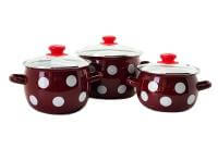 Набор эмалированных кастрюль Белый горох бордовый - 6946 ( 2,5 л, 3,5 л, 5 л ) ➜ Оптом и в розницу ✅ актуальная цена -Интернет магазин ✅ Фортуна ✅