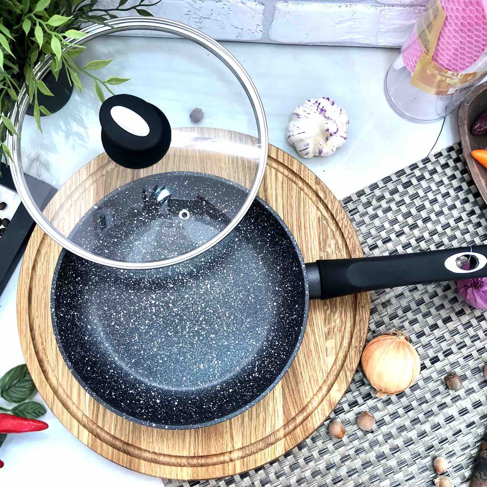 Сковорода с крышкой мраморное покрытие Edenberg EB - 4107 - 20 см ✅ базовая цена $11.63 ✔ Опт ✔ Скидки ✔ Заходите! - Интернет-магазин ✅ Фортуна-опт ✅