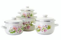 Набор эмалированный 1,5л/2,5л/3,5л/5.0л "929" Цветочная вуаль молочная  ➜ Оптом и в розницу ✅ актуальная цена -Интернет магазин ✅ Фортуна ✅