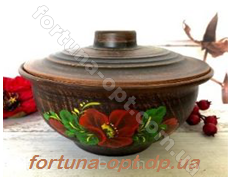 Кашник с крышкой рисованный -1,2 л 1789(красная глина)  ➜ Оптом и в розницу ✅ актуальная цена - Интернет магазин ✅ Фортуна ✅