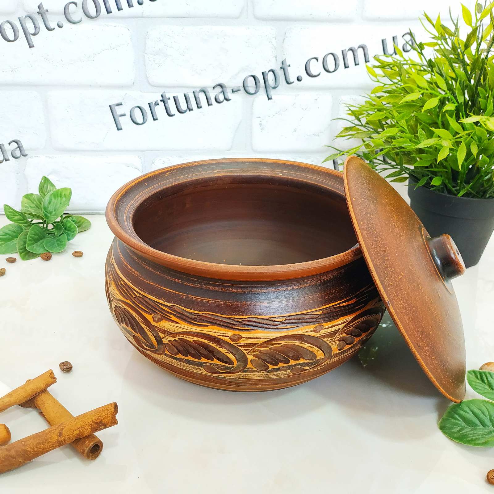   Жаровня средняя из красной глины 2 л - 2928 ✅ базовая цена 165.76 грн. ✔ Опт ✔ Скидки ✔ Заходите! - Интернет-магазин ✅ Фортуна-опт ✅