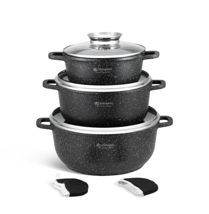 Набор казанов круглый черный мрамор 3шт (2,3/4,5/6,8л) Edenberg EB - 8140 ✅ базовая цена $52.57 ✔ Опт ✔ Скидки ✔ Заходите! - Интернет-магазин ✅ Фортуна-опт ✅