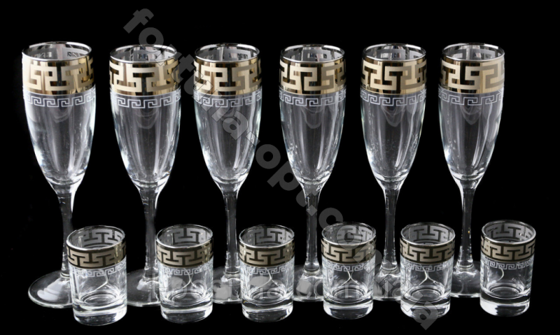 Набор бокалов под шампанское+стопка Греческий узор GE 03-1687/837 12 предметов ➜ Оптом и в розницу ✅ актуальная цена -Интернет магазин ✅  Фортуна ✅