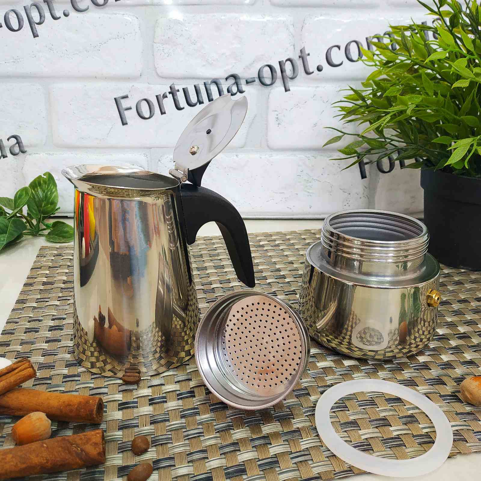 Кофеварка гейзерная нержавеющая на 4 чашки A-Plus - 2087 ✅ базовая цена $7.15 ✔ Опт ✔ Скидки ✔ Заходите! - Интернет-магазин ✅ Фортуна-опт ✅