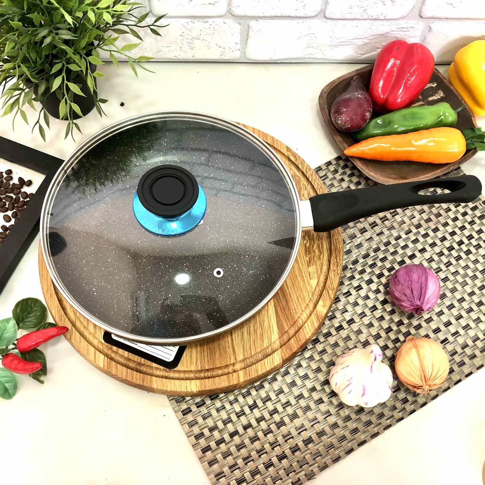 Сковорода с крышкой, мраморное покрытие A-Plus 26 см - 1109  ✅ базовая цена $10.40 ✔ Опт ✔ Скидки ✔ Заходите! - Интернет-магазин ✅ Фортуна-опт ✅