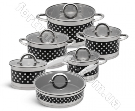 Набор кастрюль из нержавеющей стали в черный горох Edenberg EB - 4056➜ Опт и розница ✅ актуальная цена -Интернет магазин ✅ Фортуна ✅