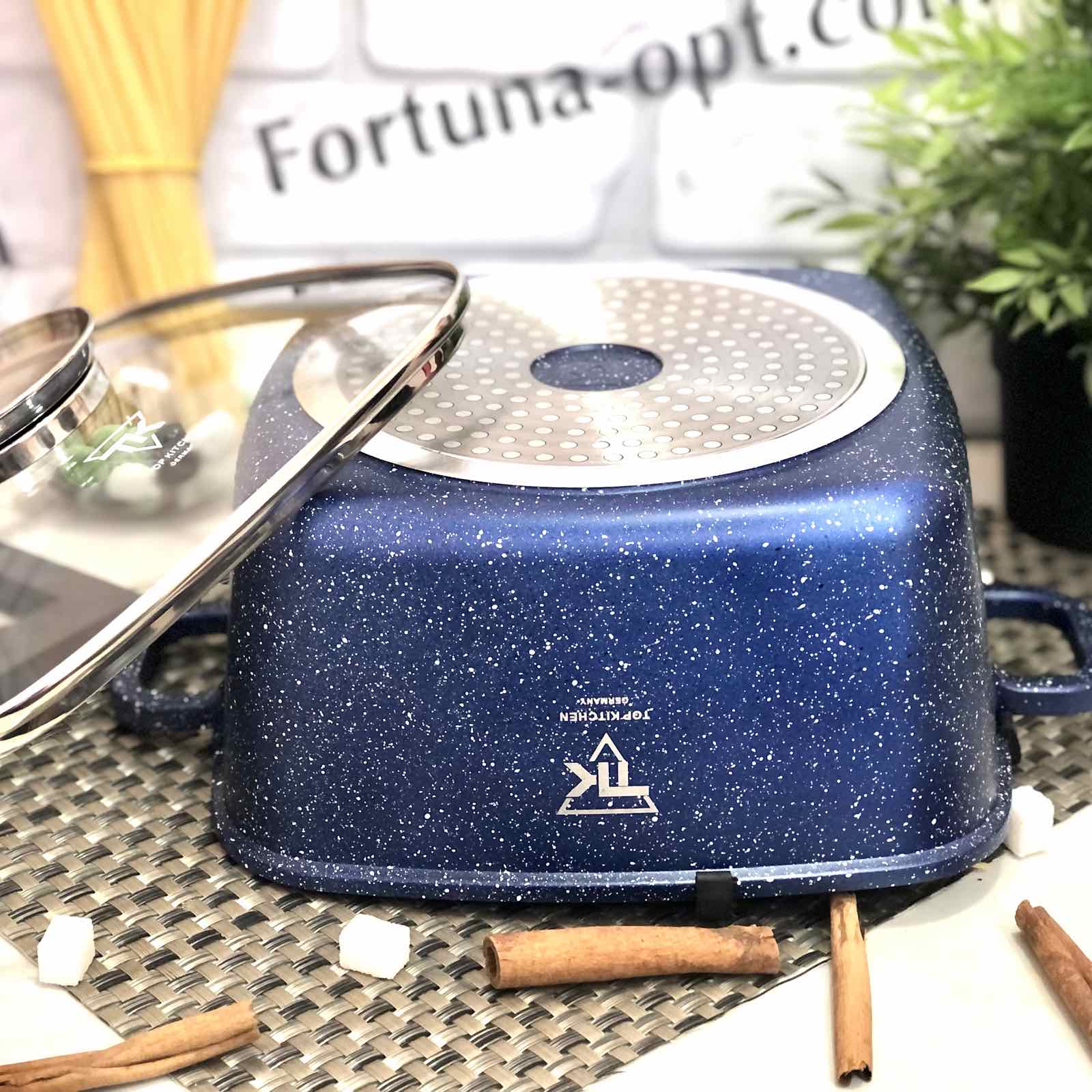 Кастрюля -казан квадрат Top Kitchen синий мрамор 4,5 л -(24см) TK 00055 ✅ базовая цена $20.84 ✔ Опт ✔ Скидки ✔ Заходите! - Интернет-магазин ✅ Фортуна-опт ✅