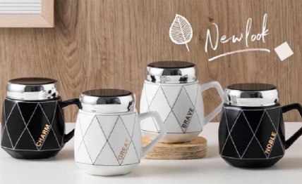 Чашка с закручивающейся крышкой 450 мл "Rhombus B&W" Stenson - 88457 ✅ базовая цена $4.77 ✔ Опт ✔ Скидки ✔ Заходите! - Интернет-магазин ✅ Фортуна-опт ✅