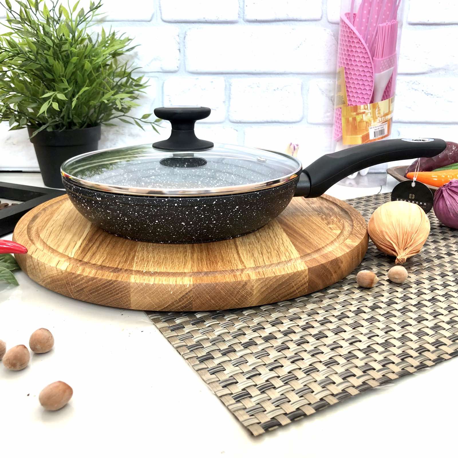 Сковорода с крышкой Edenberg EB 22 см - 4108  ✅ базовая цена $12.80 ✔ Опт ✔ Скидки ✔ Заходите! - Интернет-магазин ✅ Фортуна-опт ✅