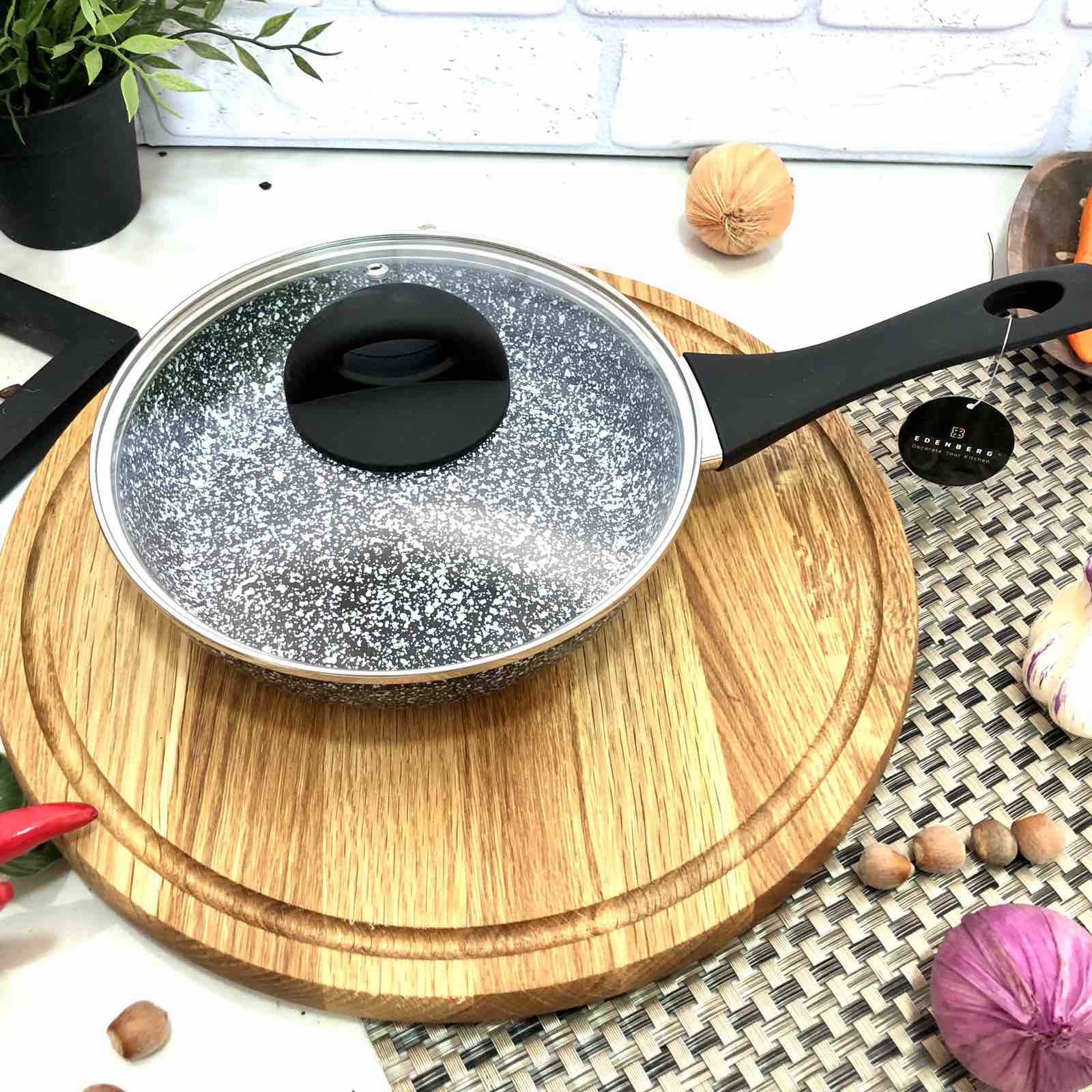 Сковорода с высокими бортами и крышкой Edenberg EB - 3436 - 20см, гранит ✅ базовая цена $13.49 ✔ Опт ✔ Скидки ✔ Заходите! - Интернет-магазин ✅ Фортуна-опт ✅