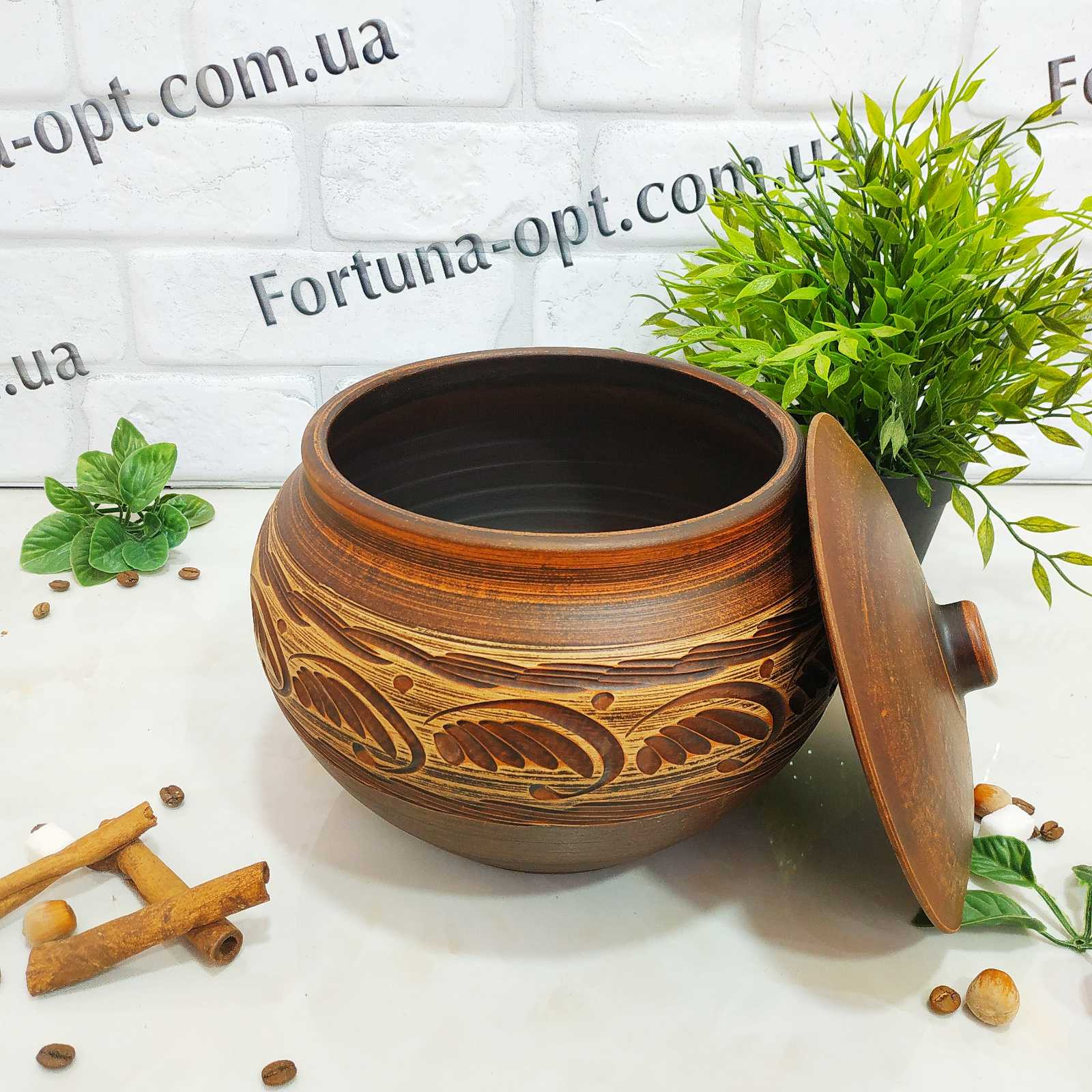 Макитра с крышкой красная глина 3 л - 2975 ✅ базовая цена 174.05 грн. ✔ Опт ✔ Скидки ✔ Заходите! - Интернет-магазин ✅ Фортуна-опт ✅