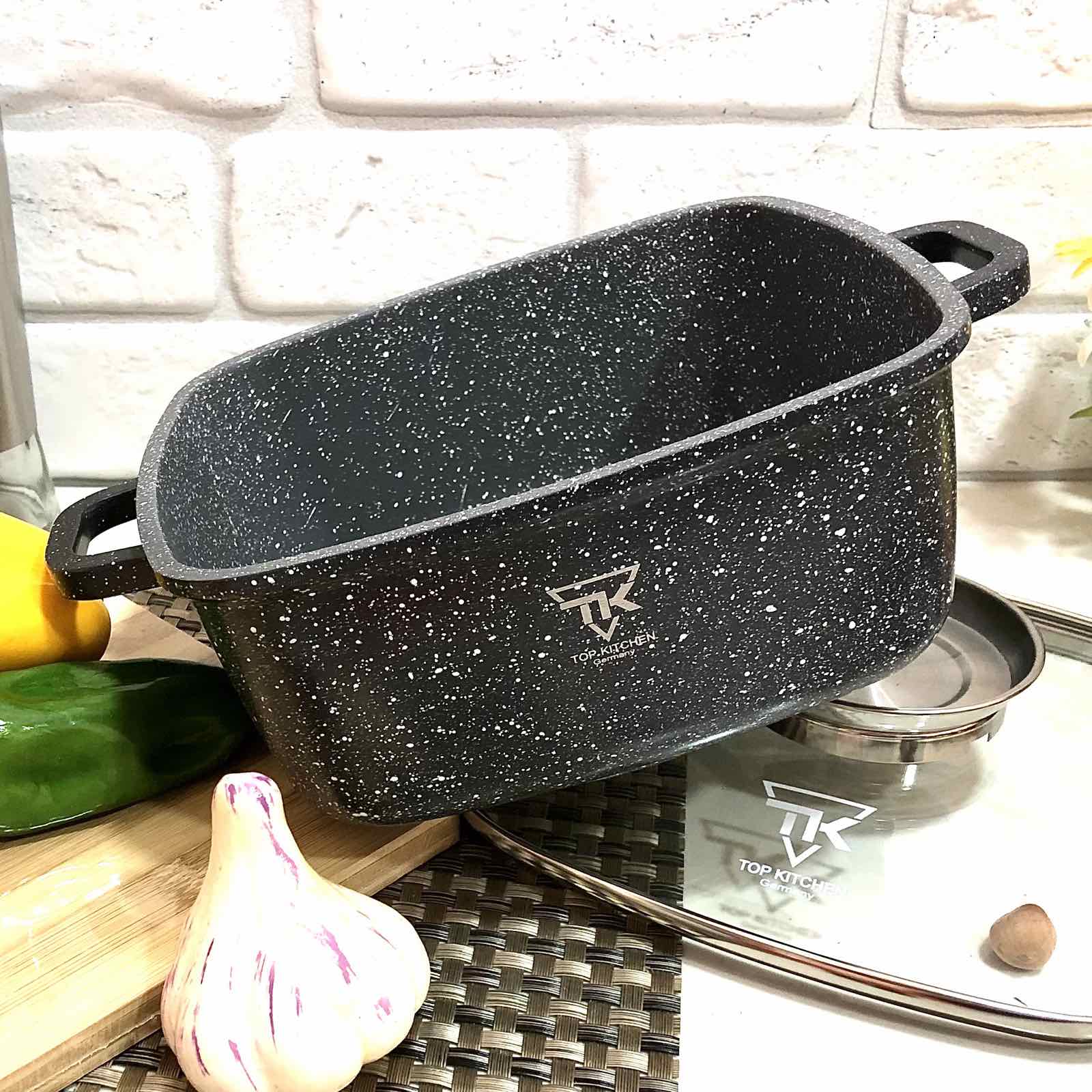 Кастрюля - казан квадрат Top Kitchen черный в белую точку мрамор 2,7 л - (20 см) TК 00054 ✅ базовая цена $18.01 ✔ Опт ✔ Скидки ✔ Заходите! - Интернет-магазин ✅ Фортуна-опт ✅