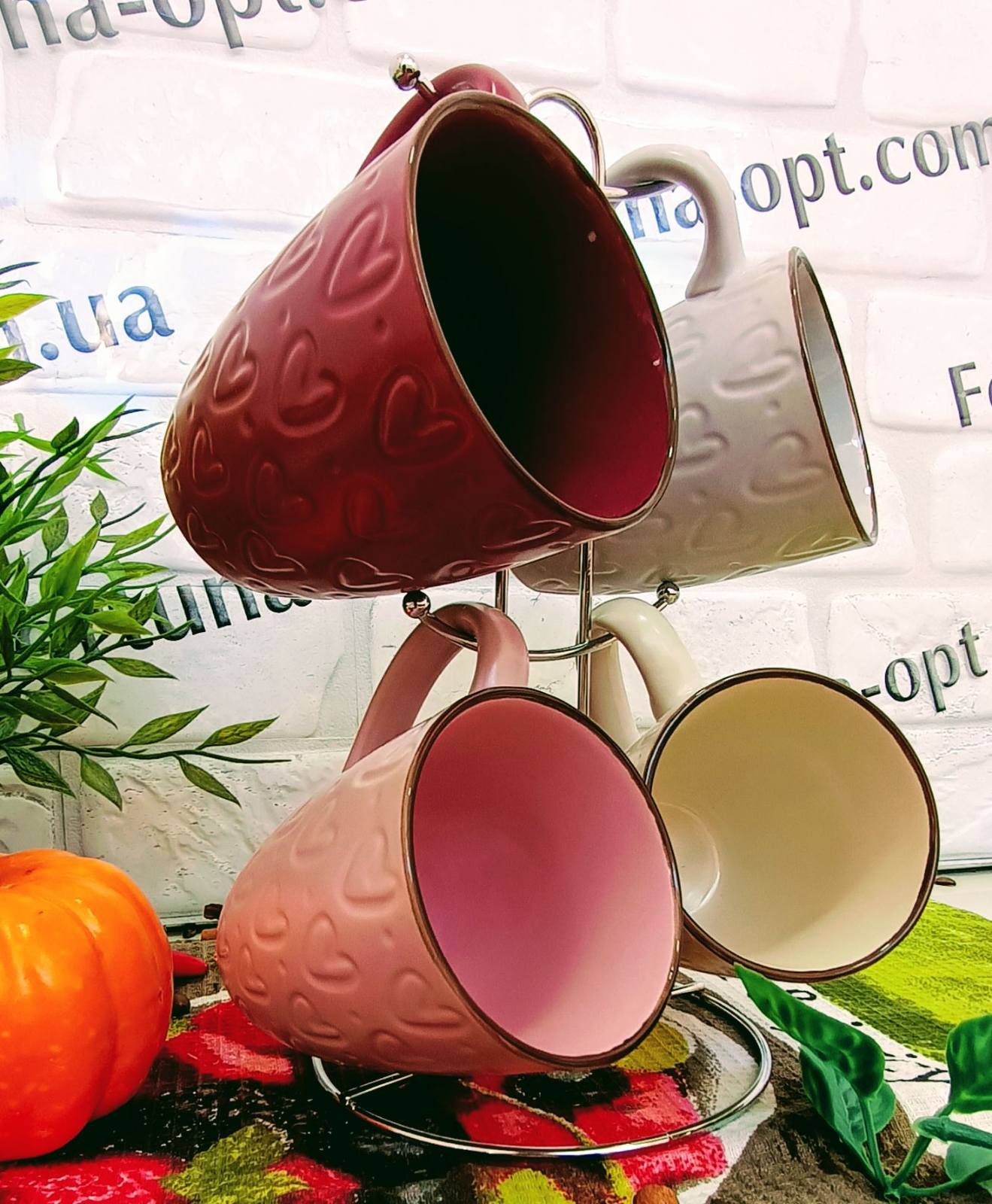 Набор чайный 4 пр 350 мл на стойке Heart  021-04-09 ✅ базовая цена 367.11 грн. ✔ Опт ✔ Скидки ✔ Заходите! - Интернет-магазин ✅ Фортуна-опт ✅