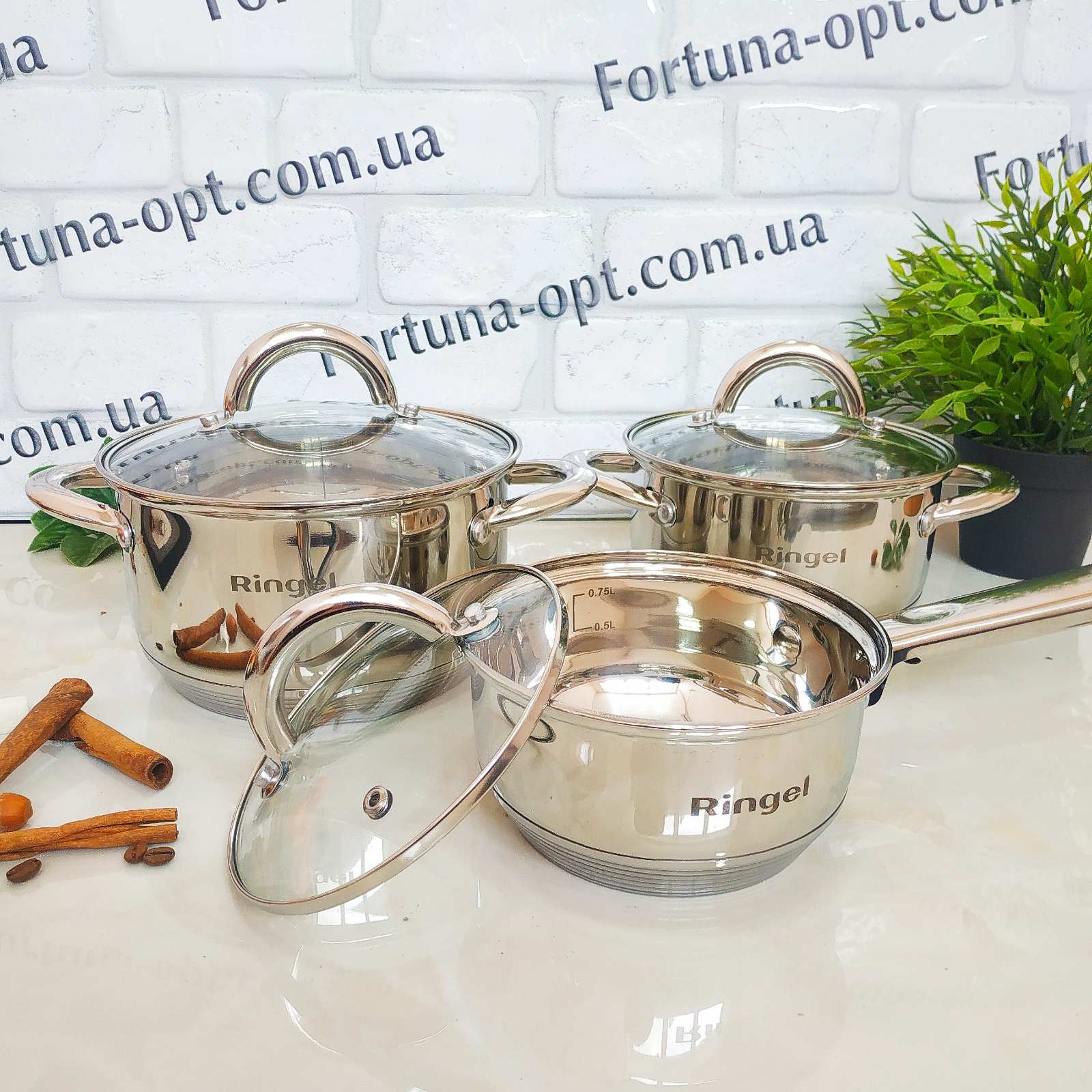 Набор нержавеющих кастрюль 12 предметов (1,9/2,6/3.6/4.35/6.1л+ковш1,15л) Ringel Hagen 6005➜ Опт и розница ✅ актуальная цена -Интернет магазин ✅ Фортуна ✅