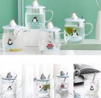 Чашка с крышкой и ложкой 400 мл "Penguin" стекло Stenson - 00527 ✅ базовая цена $5.86 ✔ Опт ✔ Акции ✔ Заходите! - Интернет-магазин Fortuna-opt.com.ua.