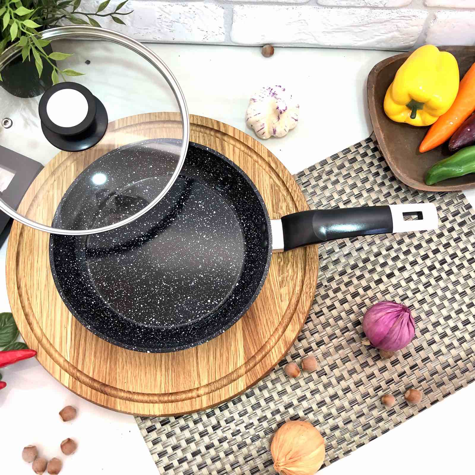 Сковорода 22 см с крышкой,гранитное покрытие A-Plus - 1480 ✅ базовая цена $9.40 ✔ Опт ✔ Скидки ✔ Заходите! - Интернет-магазин ✅ Фортуна-опт ✅