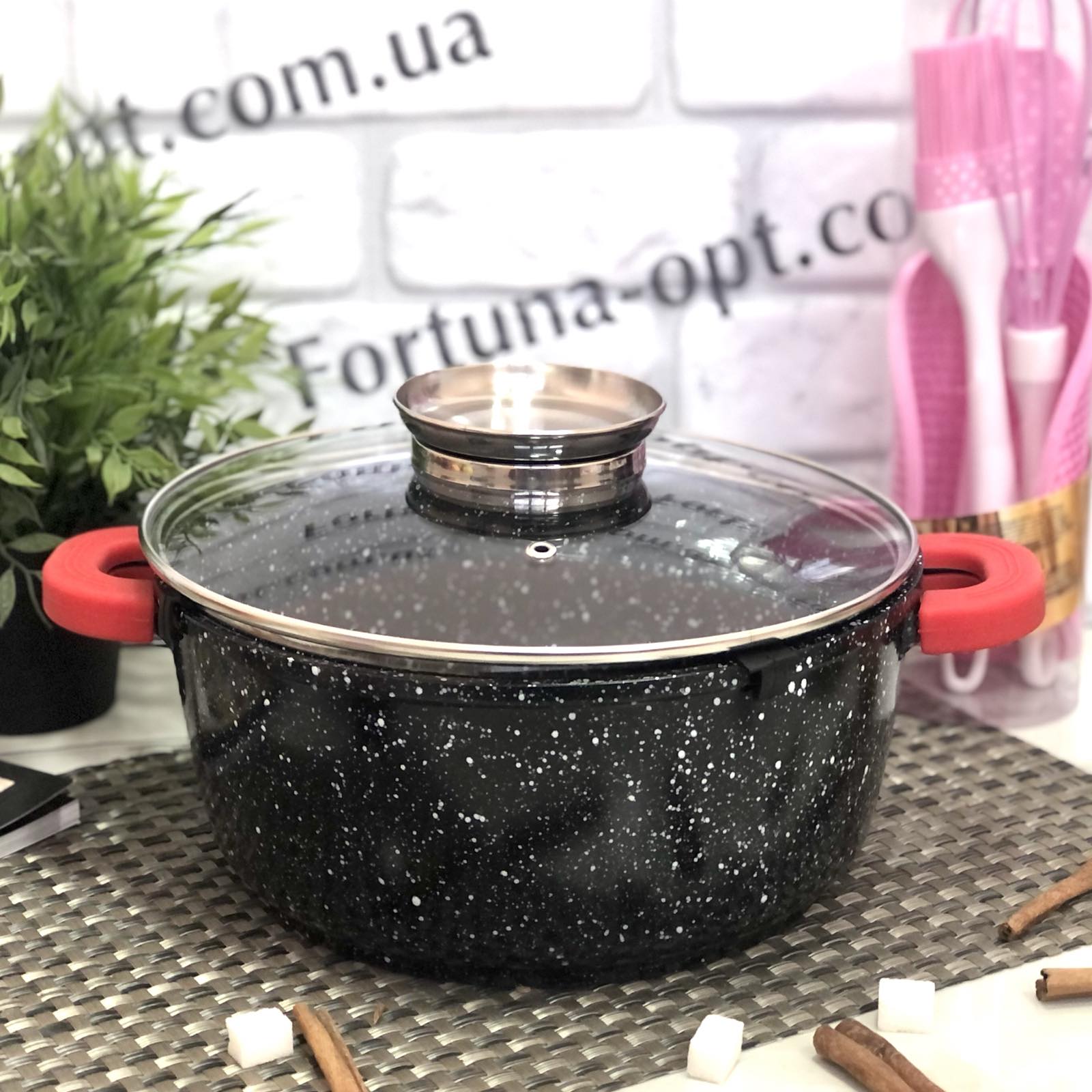 Казан - кастрюля круглая с мраморным покрытием A-Plus - 1470 - 4,3 л - 24 см ✅ базовая цена $16.78 ✔ Опт ✔ Скидки ✔ Заходите! - Интернет-магазин ✅ Фортуна-опт ✅