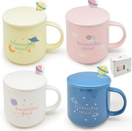 Чашка с крышкой и ложкой 400 мл "Planets" керамика Stenson - 00515 ✅ базовая цена $4.83 ✔ Опт ✔ Скидки ✔ Заходите! - Интернет-магазин ✅ Фортуна-опт ✅