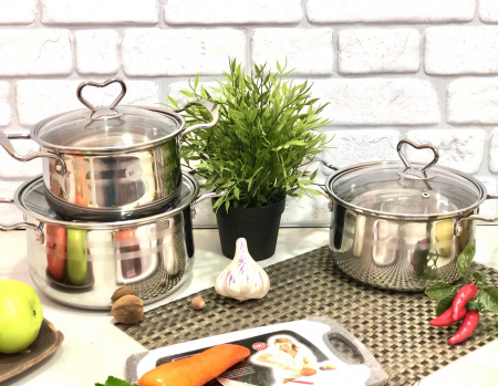 Набор нержавеющих кастрюль A-Plus - 2063 ➜ Опт и розница ✅ актуальная цена -Интернет магазин ✅ Фортуна ✅