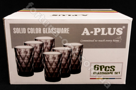 Стакан стекло Smoky Grey 250 гр 6 шт/наб A-Plus - 9012  ✅ базовая цена $11.63 ✔ Опт ✔ Скидки ✔ Заходите! - Интернет-магазин ✅ Фортуна-опт ✅
